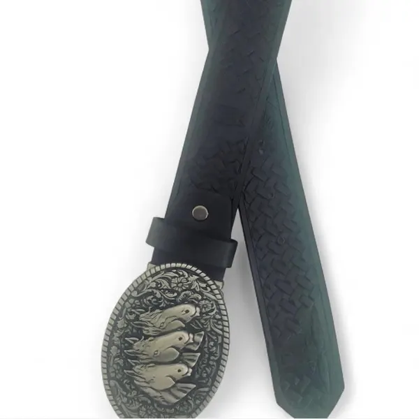 Western Embossed Belt Three Horse Buckle
