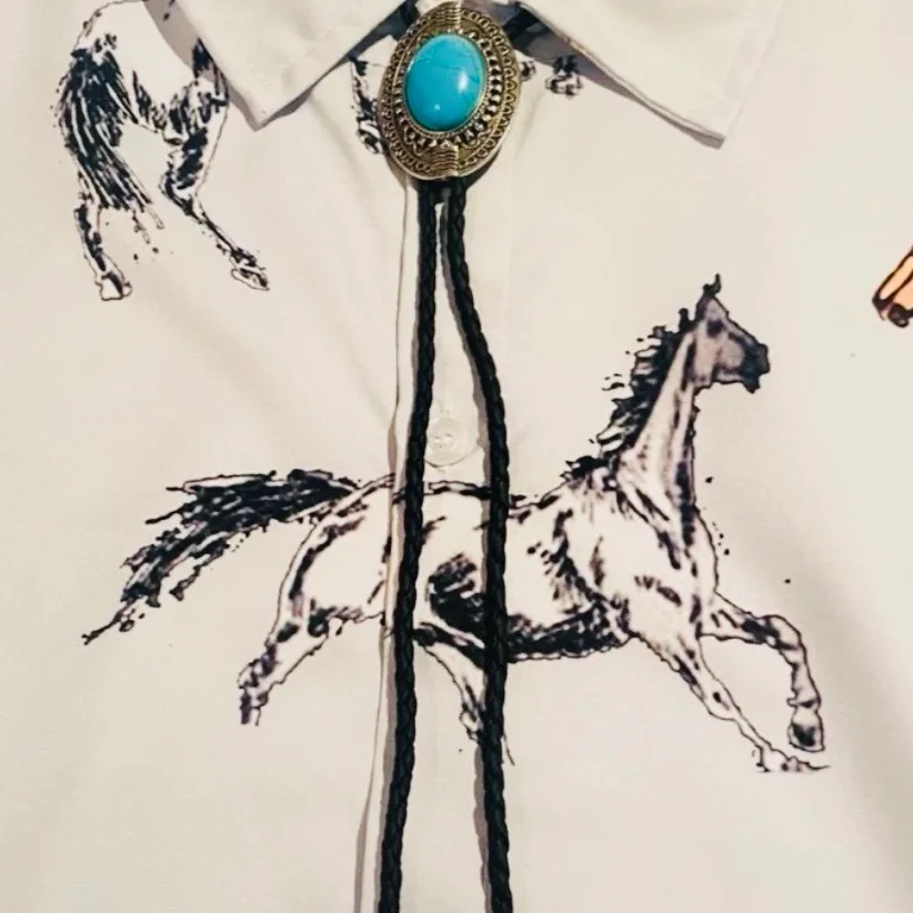 Western Bolo Tie Faux Turquoise silver-tone bezel — photo 4