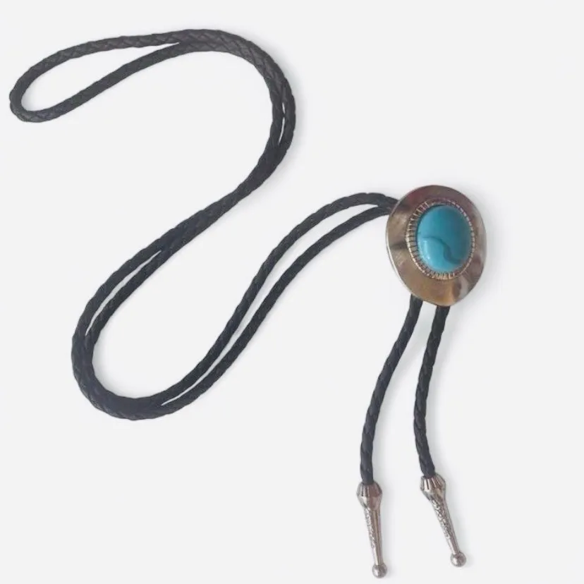 Western Bolo Tie Turquoise in Silver-Tone Setting – photo 5