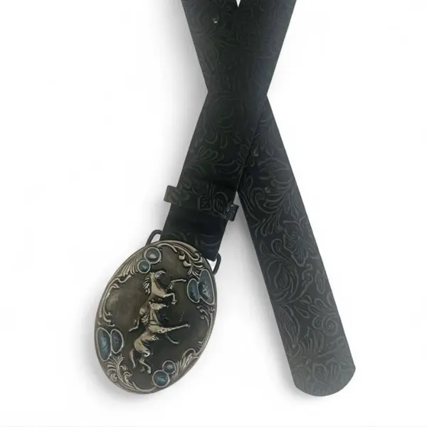 Western Embossed Belt Silver-Tone Horses Buckle