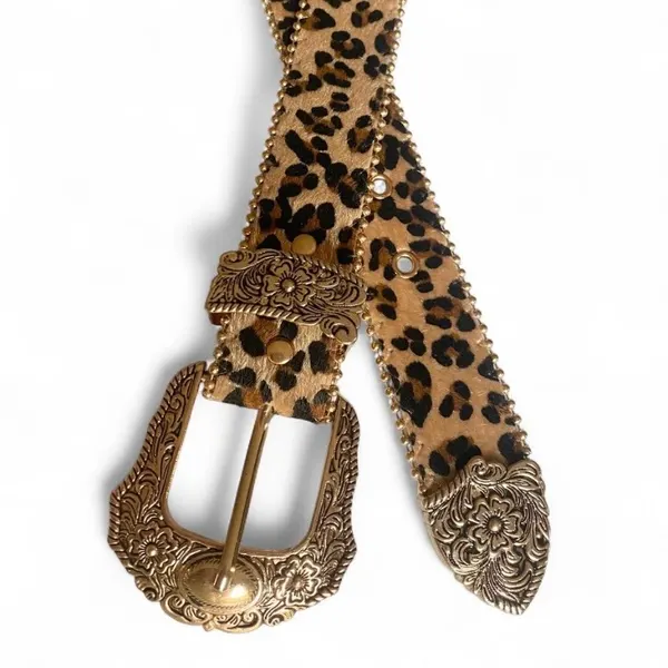 Leopard print belt with gold buckle NEW