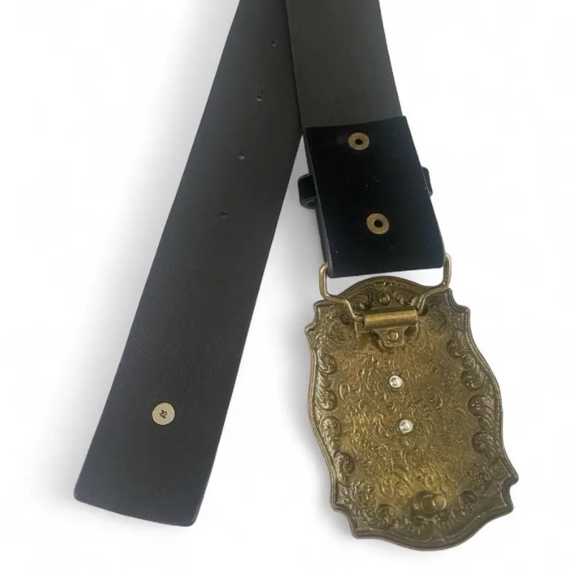 Western Black Suedette Belt with Golden Texas Longhorn on Brass-Tone Buckle – photo 9