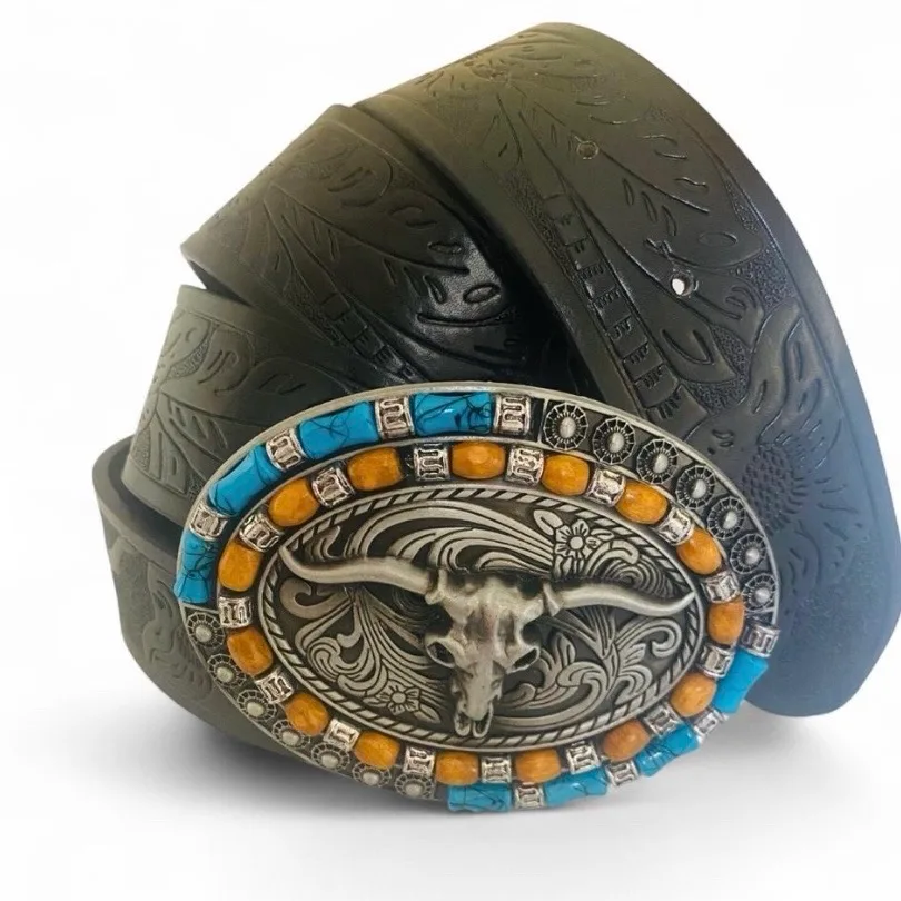 South-Western Style Tooled Belt Nocona Style Buckle — photo 2