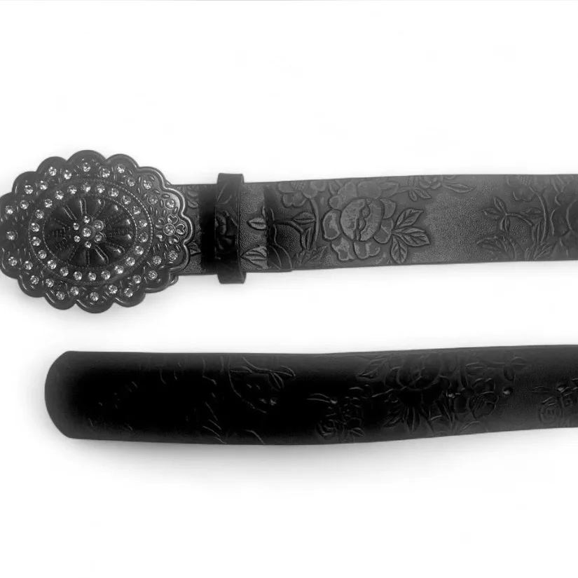 Vintage-Style Western Floral Embossed Belt with Oval Rhinestone Buckle – photo 7
