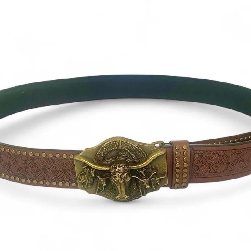 Western Belt Embossed Brass-Tone longhorn buckle — photo 3