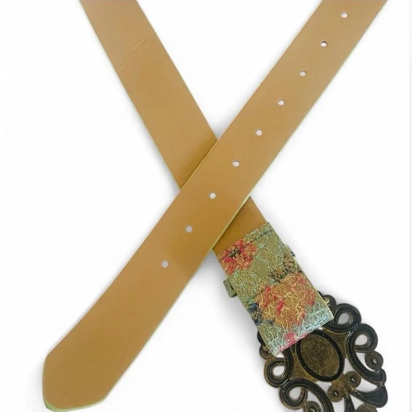 Boho Floral Print Belt Gold & Turquoise Buckle — photo 4