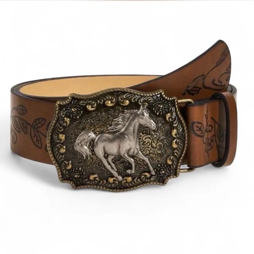 Western Style Embossed Belt Bronze-Tone Horse Buckle — photo 5
