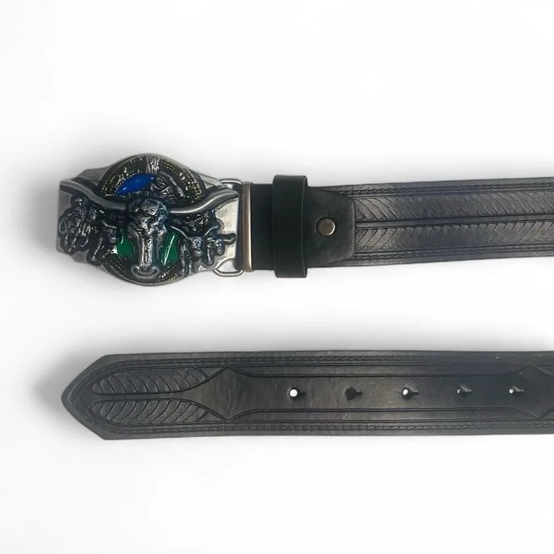Western Belt Black Embossed Silver-Tone longhorn buckle — photo 4