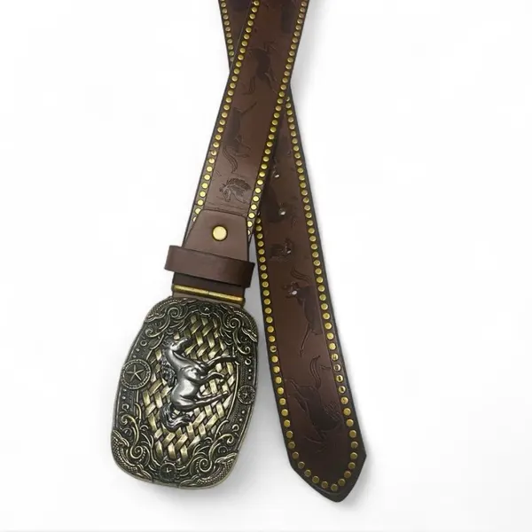 Western Embossed Belt Ornate Galloping Horse Buckle