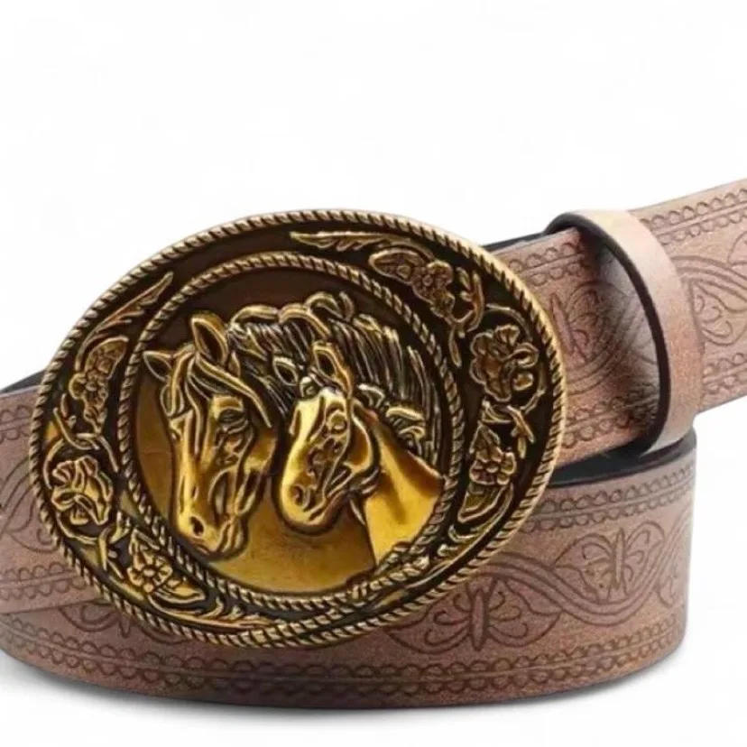 Western Brown Belt with Double Horse Head Buckle — photo 2