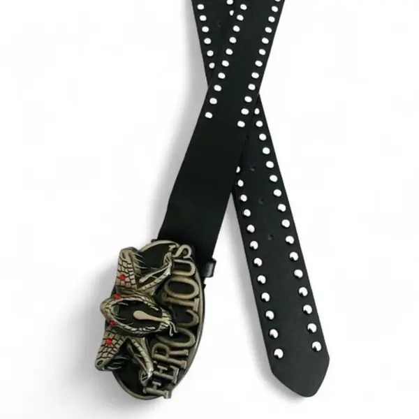 Punk rock gothic studded belt snakehead buckle