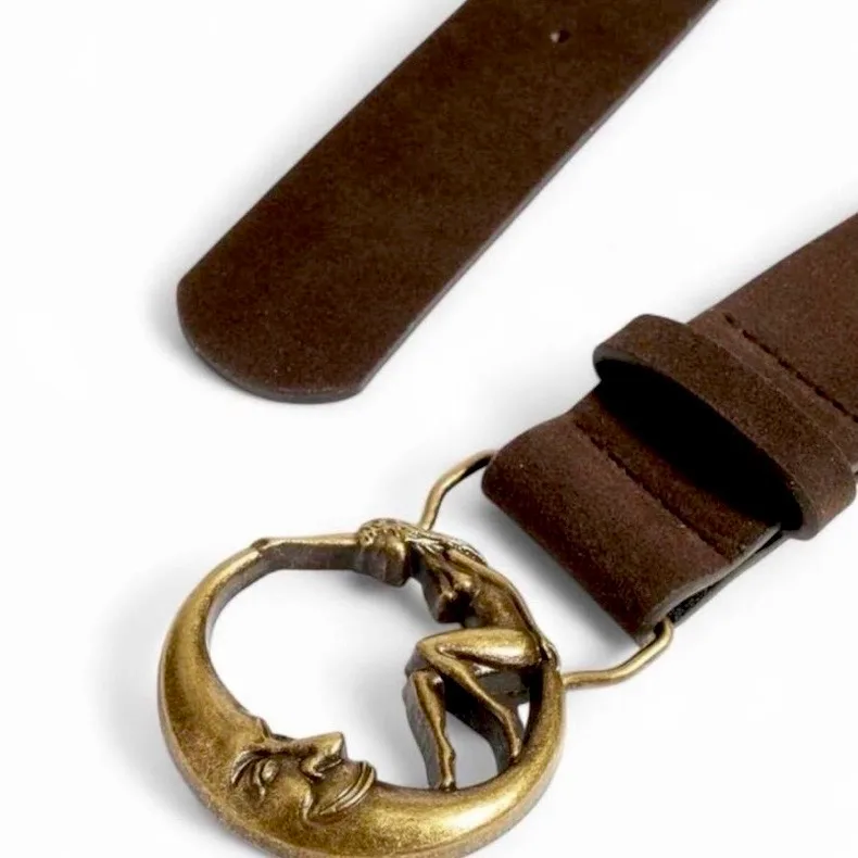 Vintage Style Celestial Man in the Moon & Nymph Buckle Belt Brown Suedette BNWT – photo 2
