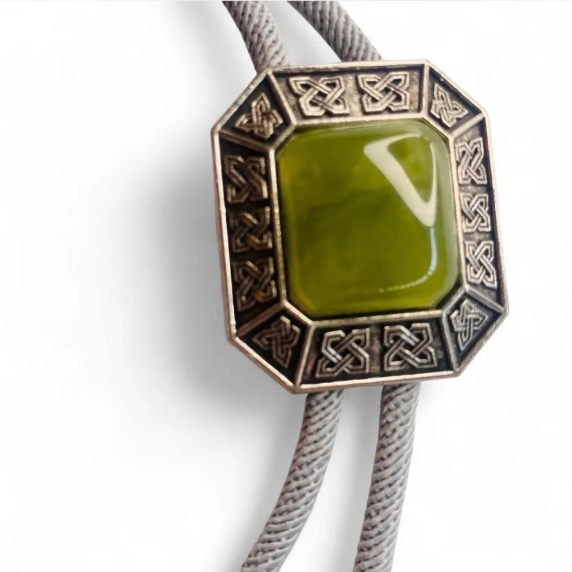 Western Boho Bolo Tie Silver-Tone Celtic Knot & Green Onyx NEW – photo 3
