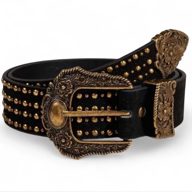 Western Black Studded Belt Ornate Gold Buckle — photo 6