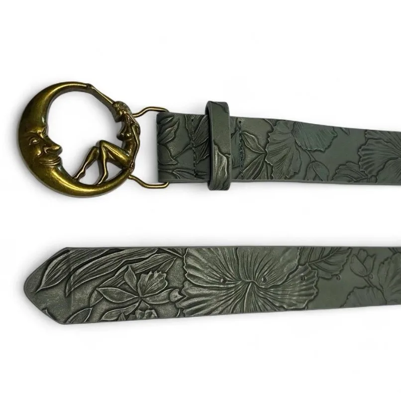 Vintage Style Celestial Man in the Moon and Nymph Buckle Sage Green Belt – photo 2