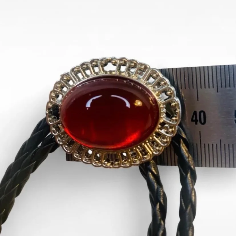 Western Red Cabouchon Bolo Tie Silver-Tone Bezel — photo 6