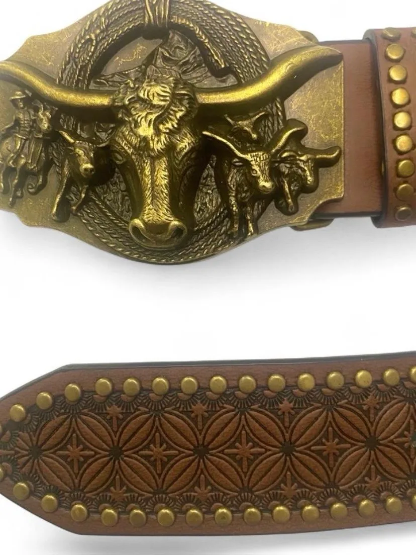 Western Belt Embossed Brass-Tone longhorn buckle — photo 5