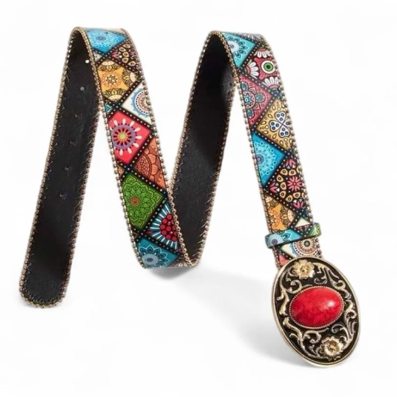 Boho Multicoloured Belt with Red Stone Buckle – photo 5