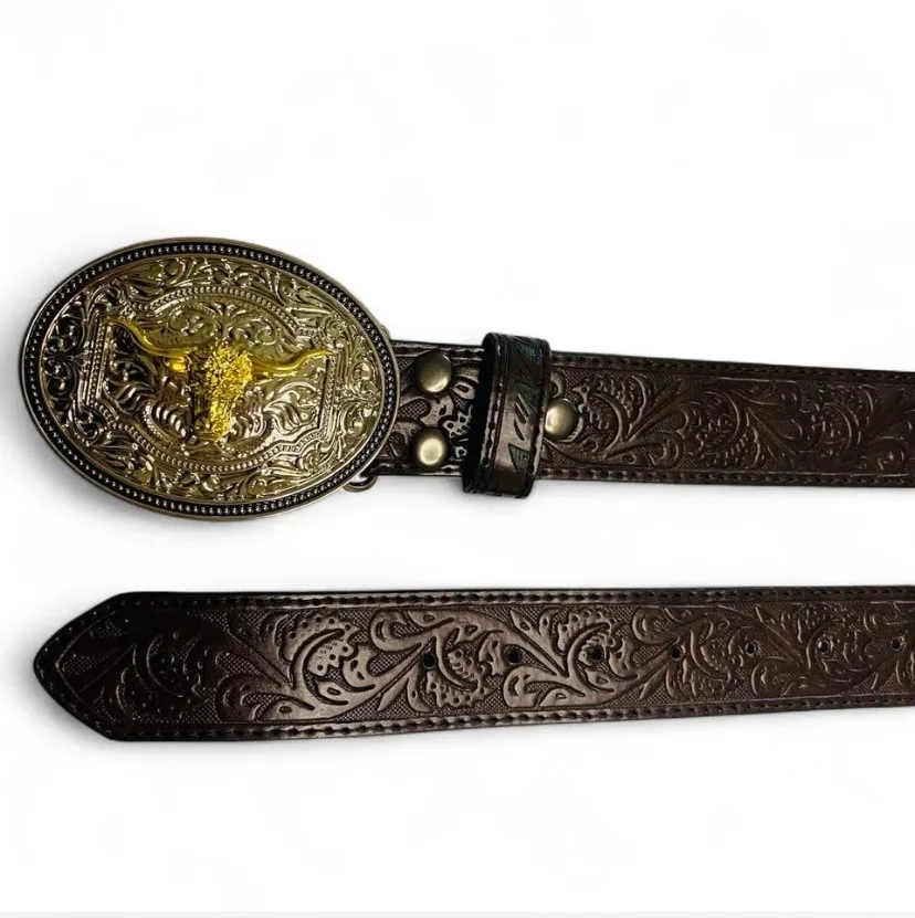 Custom Western Leather Belt Silver-Tone Buckle. — photo 4