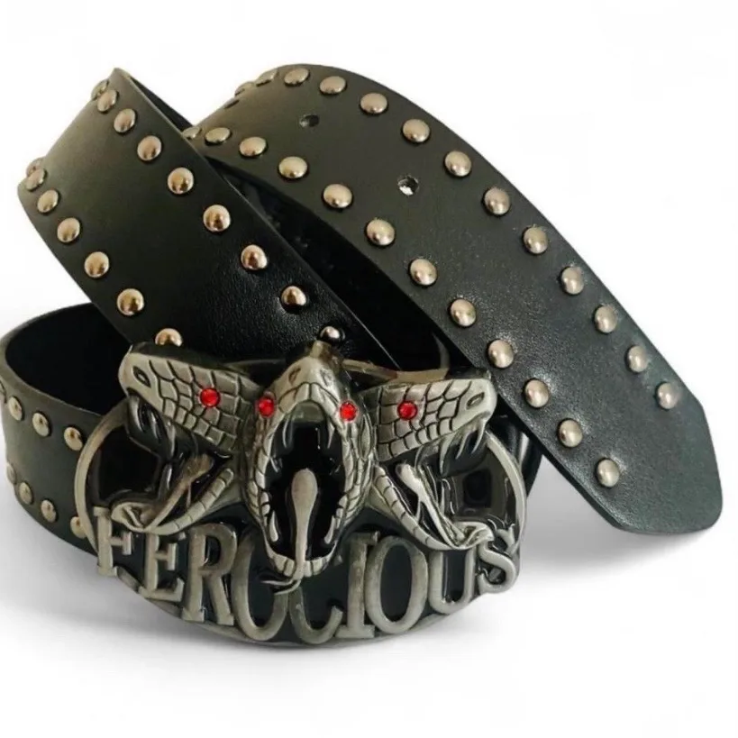 Punk rock gothic studded belt snakehead buckle — photo 4