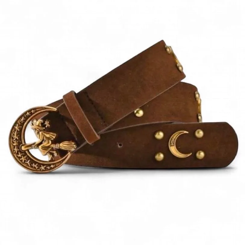 Whimsigoth Brown Suedette Witchy Belt Crescent Moon & Witch Buckle BNWT – photo 5