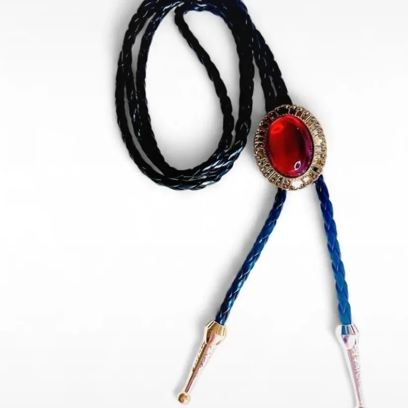 Western Red Cabouchon Bolo Tie Silver-Tone Bezel — photo 2