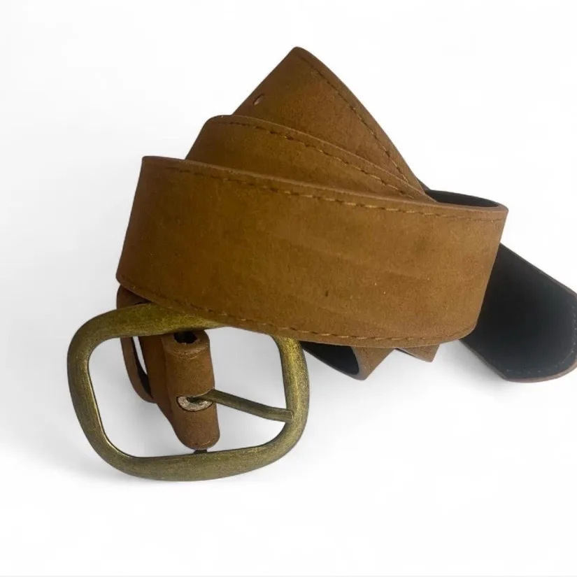 Tan Velvet Belt Brass-Tone Buckle – photo 3