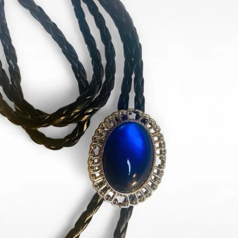 Western Faux Cabouchon Bolo Tie Silver-Tone Bezel — photo 4