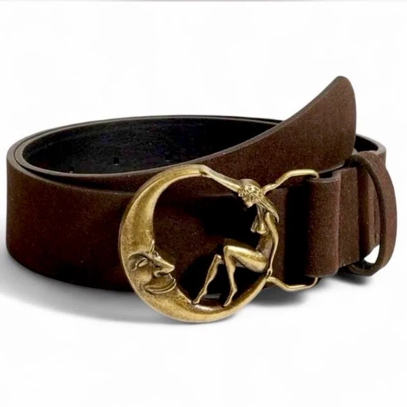 Vintage Style Celestial Man in the Moon & Nymph Buckle Belt Brown Suedette BNWT – photo 4