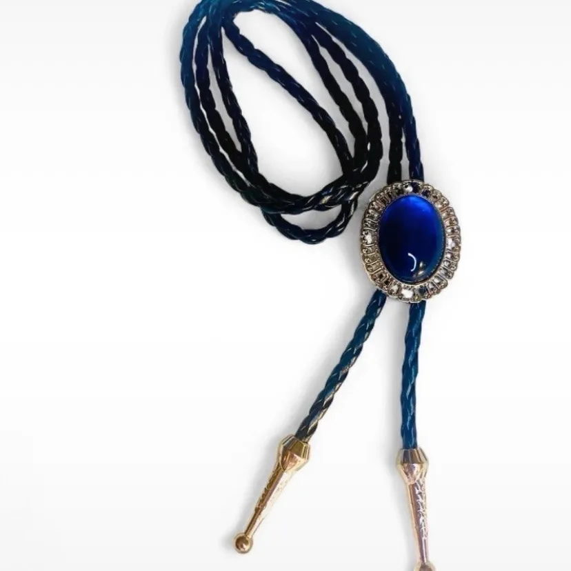 Western Faux Cabouchon Bolo Tie Silver-Tone Bezel — photo 2