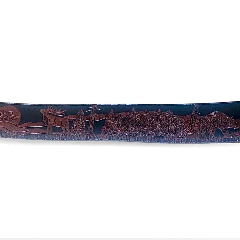 Western tooled belt, brown with brass-toned horse buckle NEW — photo 6