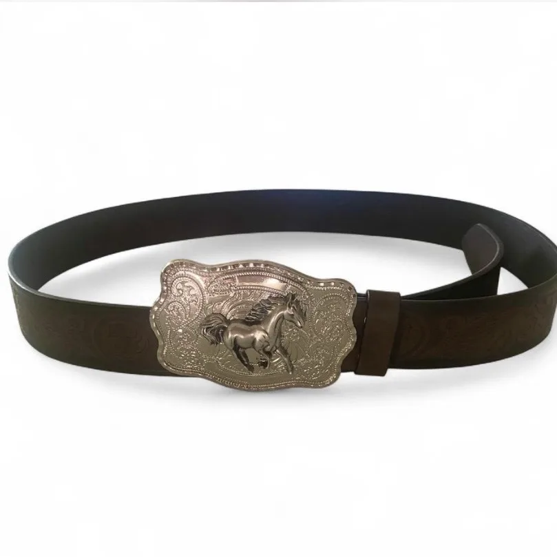 Custom Western Embossed Belt Galloping Horse Buckle — photo 3