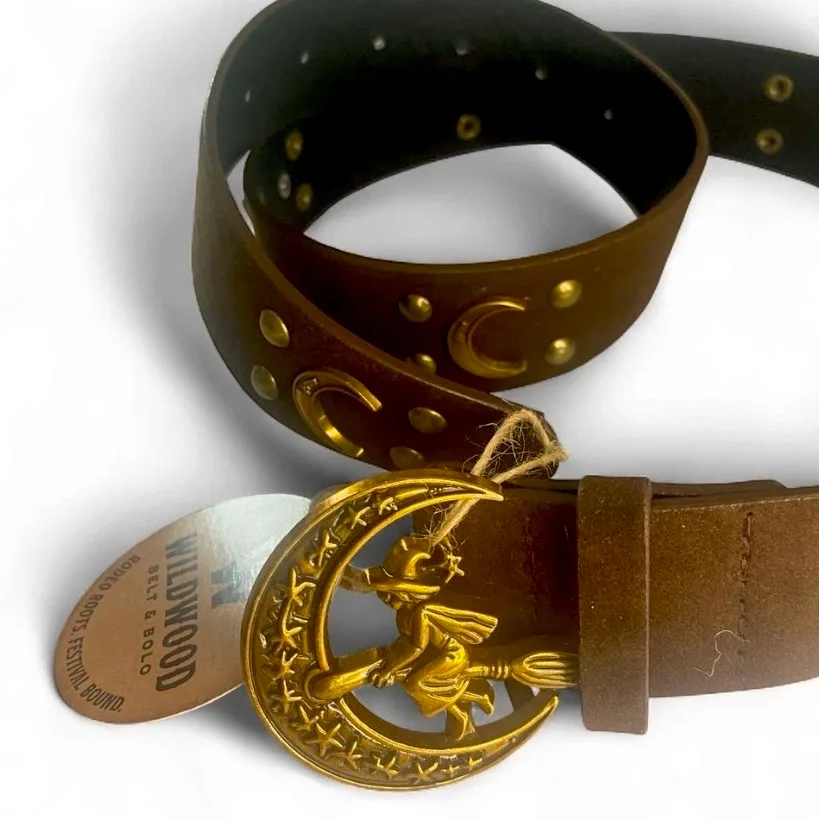 Whimsigoth Brown Suedette Witchy Belt Crescent Moon & Witch Buckle BNWT – photo 3