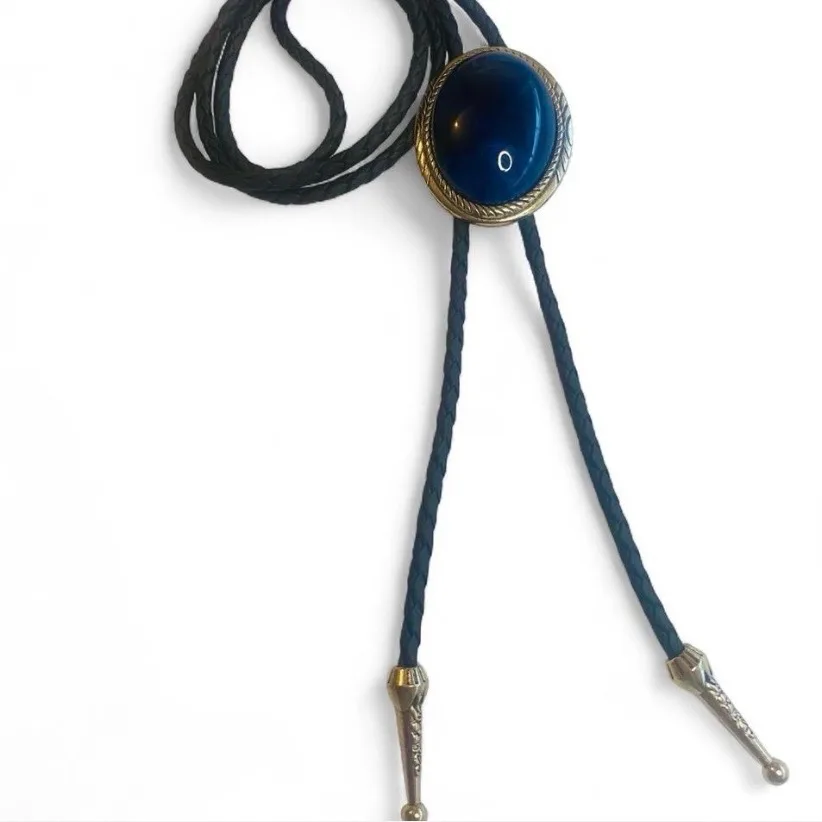 Western Style Bolo Tie Blue Faux Lapis Lazuli NEW – photo 3