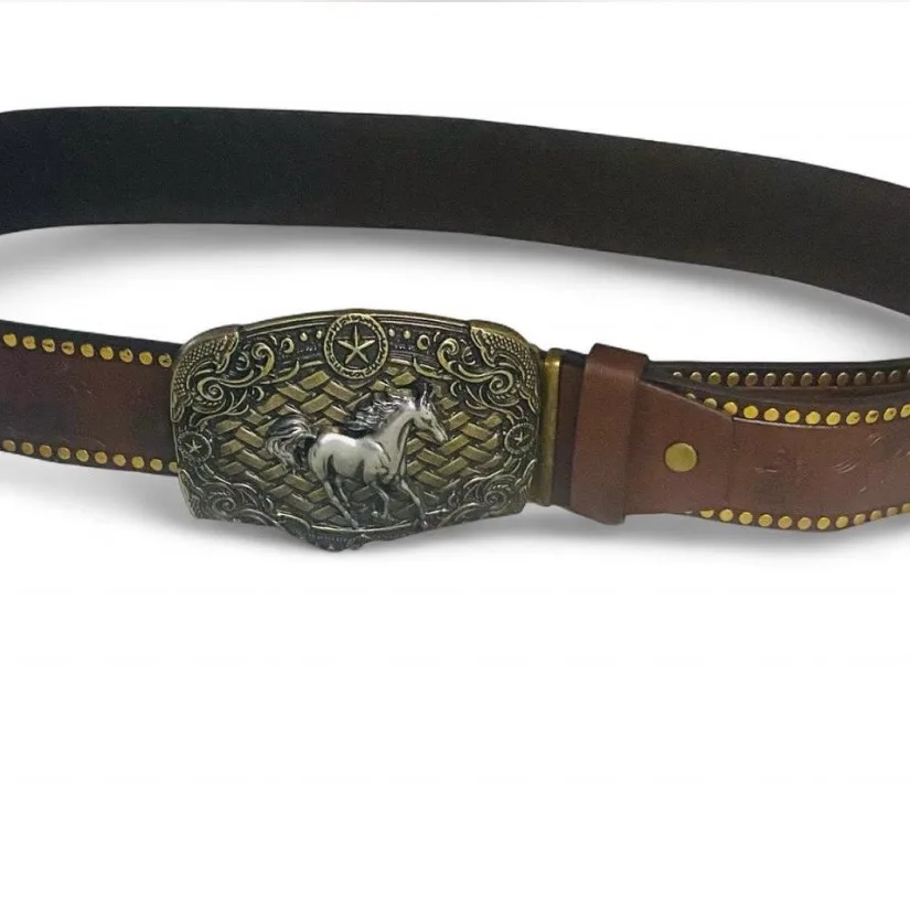Western Embossed Belt Ornate Galloping Horse Buckle — photo 3