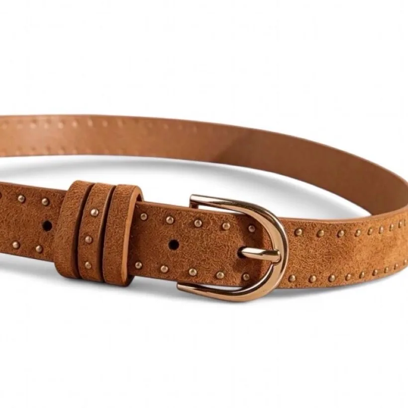 Western Style Camel Coloured Faux Suede Studded Belt — photo 7