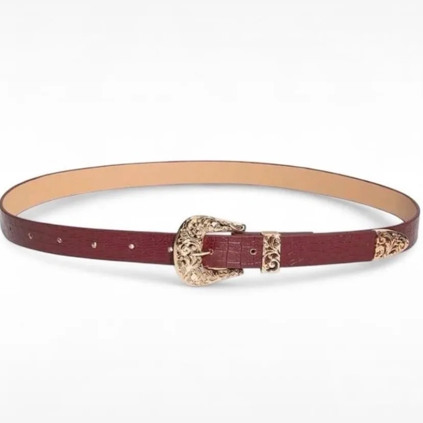Western Style Crocodile Embossed Belt Ornate Gold-Tone Buckle — photo 3