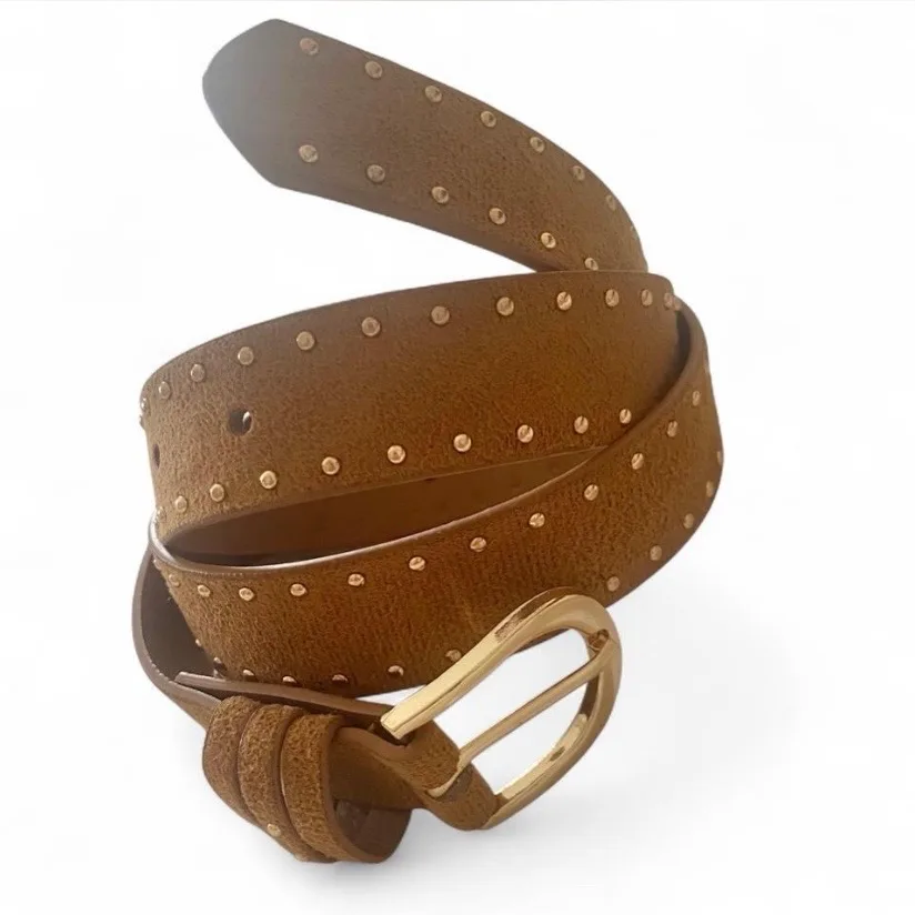 Western Style Camel Coloured Faux Suede Studded Belt — photo 3