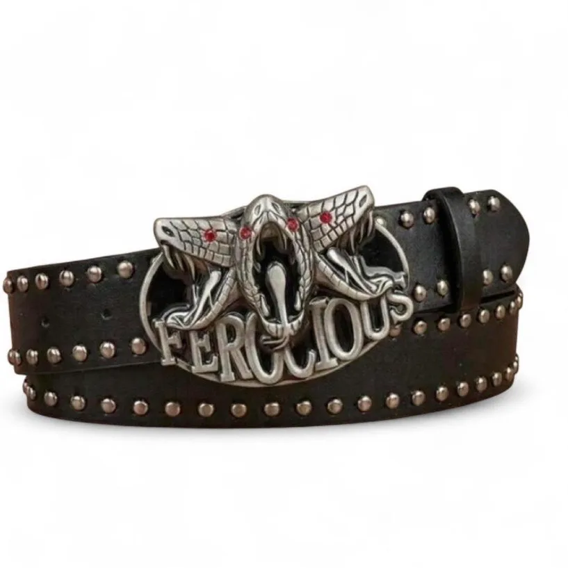 Punk rock gothic studded belt snakehead buckle — photo 7