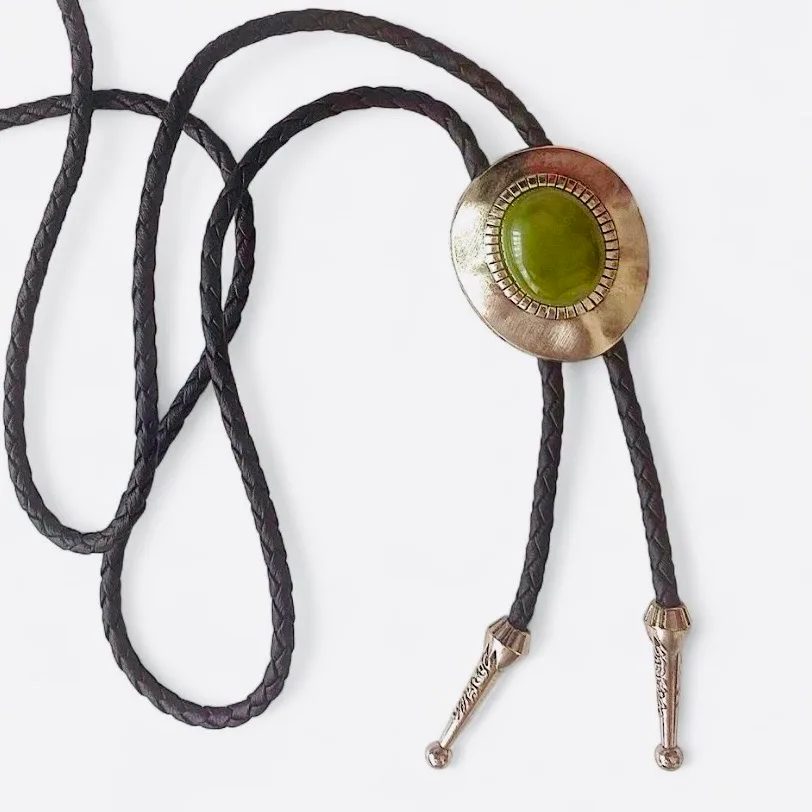 Western Bolo Tie Green Citrine Silver-Tone Setting – photo 5