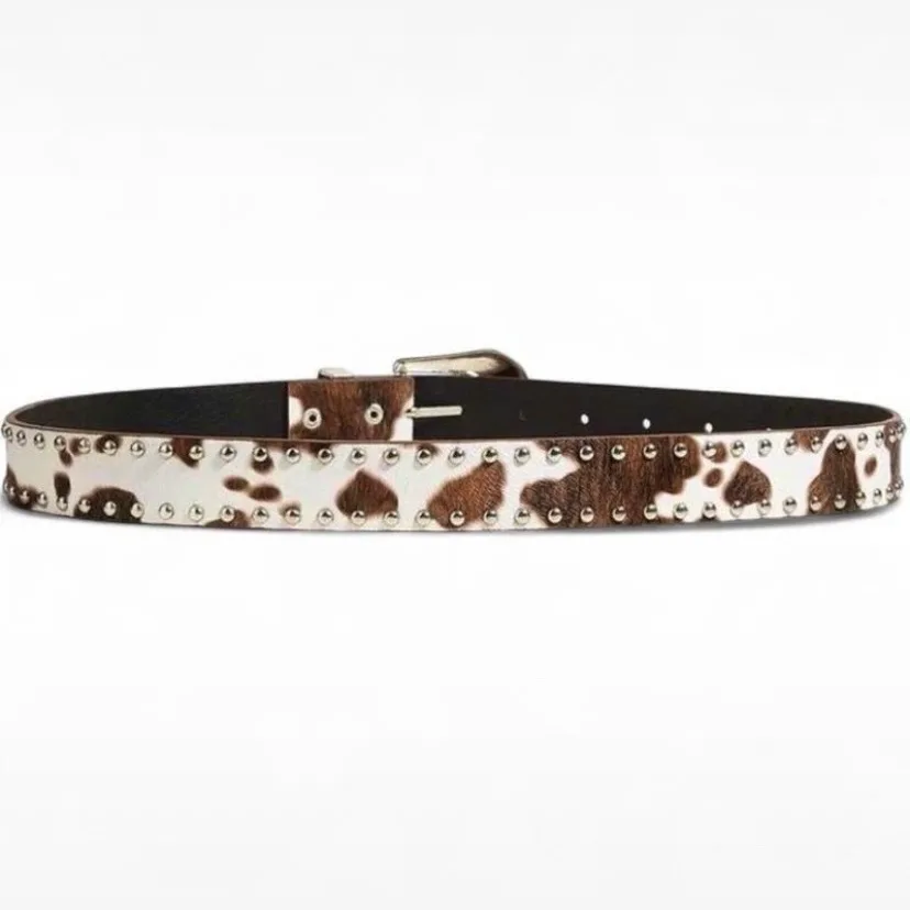 Western-Style Cow Print Studded Belt Ornate Silver Buckle — photo 5