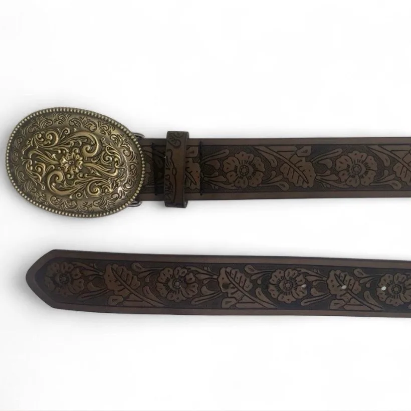 Western Style Embossed Belt Soft Gold-Tone Buckle – photo 6