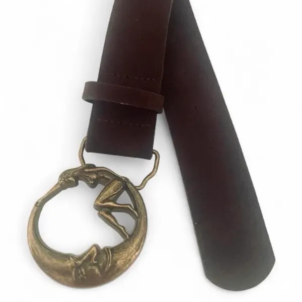 Vintage Style Celestial Man in the Moon & Nymph Buckle Belt Brown Suedette BNWT