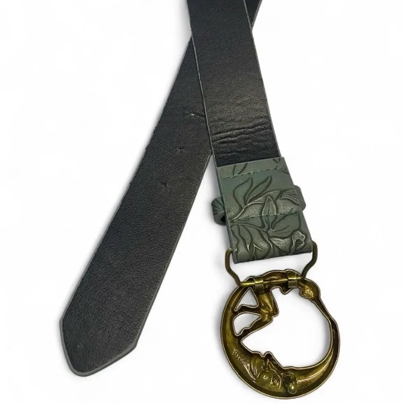 Vintage Style Celestial Man in the Moon and Nymph Buckle Sage Green Belt – photo 5