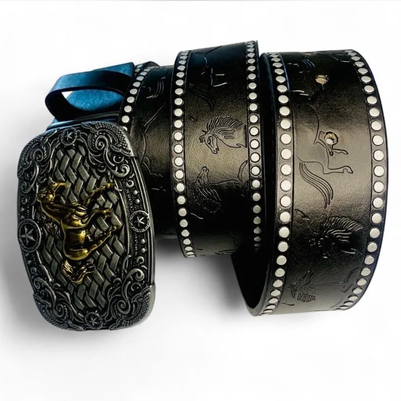 Western Embossed Belt Ornate Galloping Horse Buckle — photo 6
