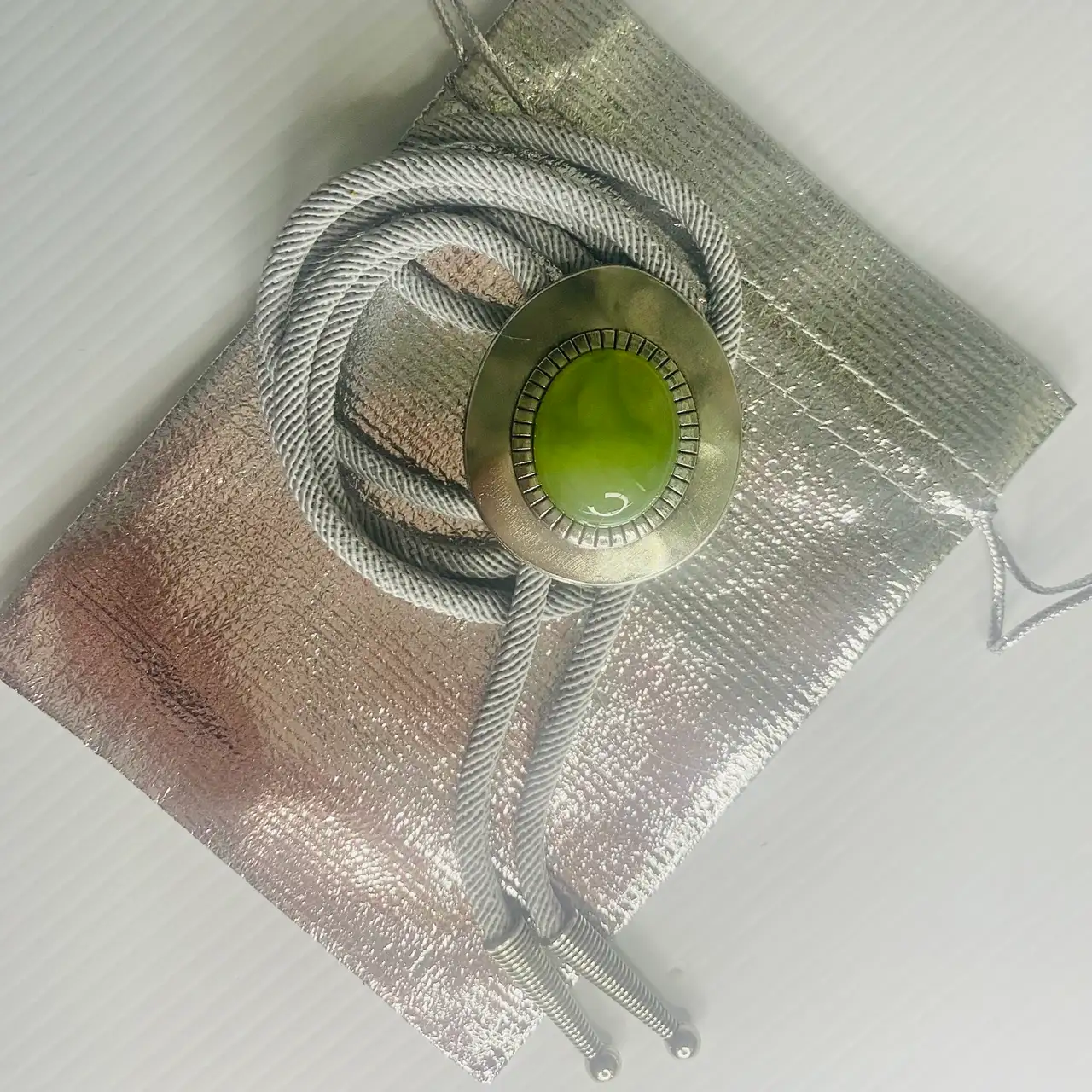 Western Bolo Tie Green Onyx Silver-Tone Setting – photo 3