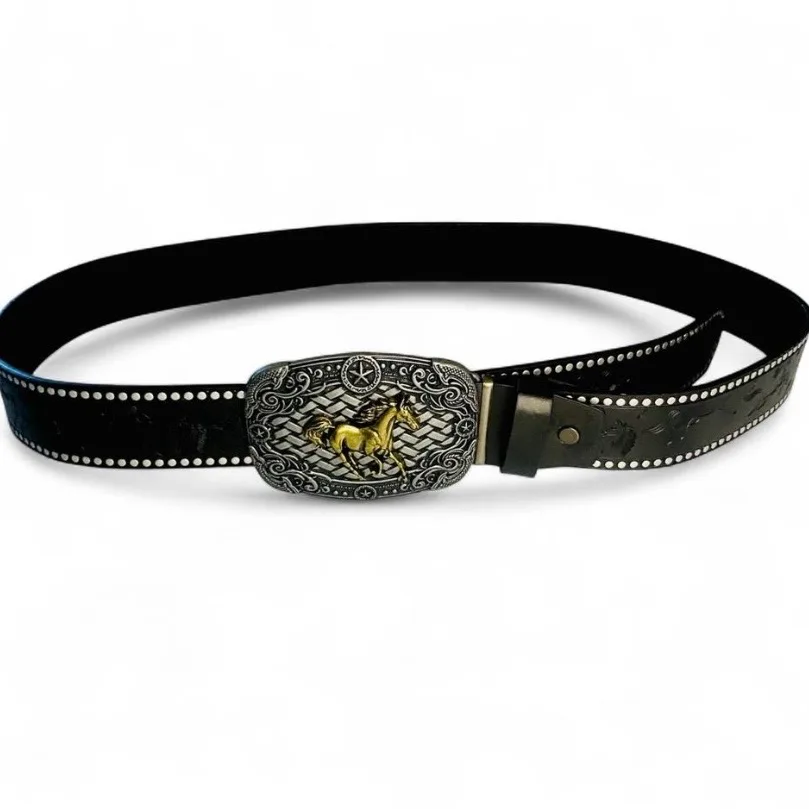 Western Embossed Belt Ornate Galloping Horse Buckle — photo 4
