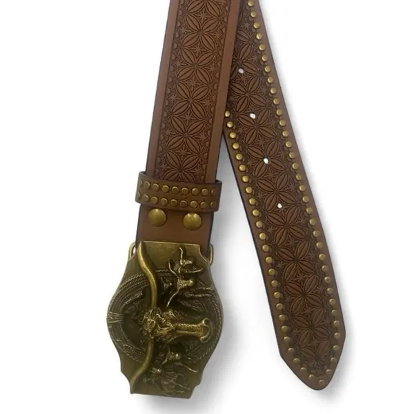Western Belt Embossed Brass-Tone longhorn buckle