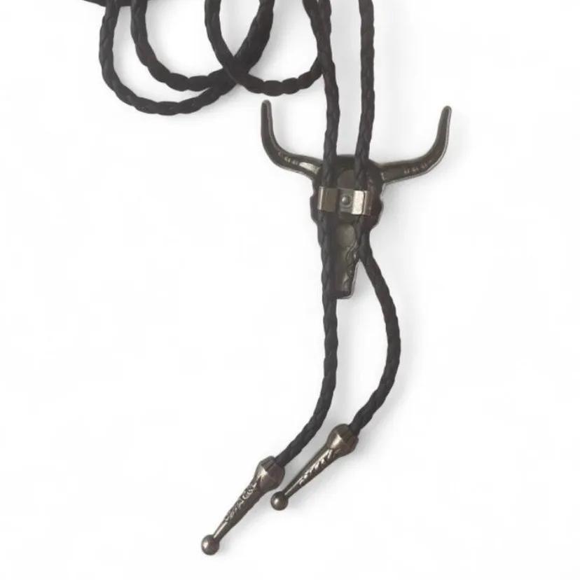Western Style Bolo Tie Pewter-Tone Bulls Head – photo 6