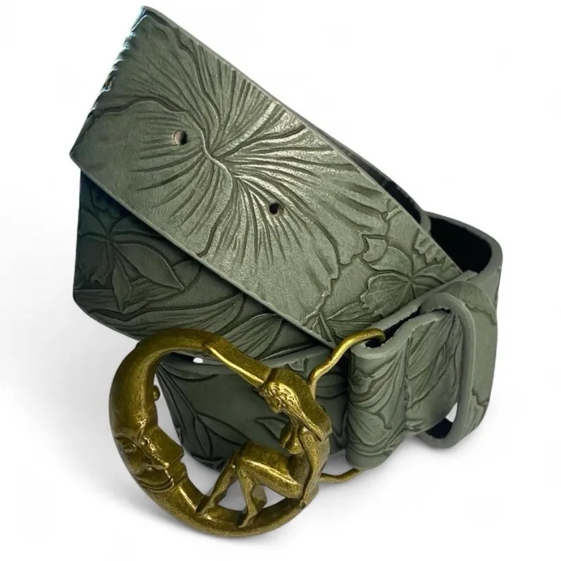 Vintage Style Celestial Man in the Moon and Nymph Buckle Sage Green Belt – photo 4